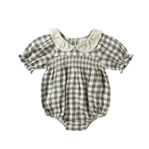 Quincy Mae Collared Bubble Jumpsuit - Forest Check