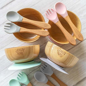Hungry Ruru Beech Bowl and Cutlery Set