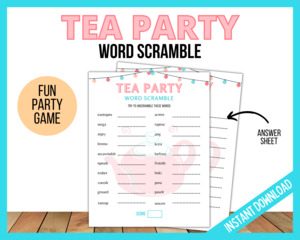 Birthday: Tea Party Word Scramble