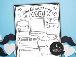 Fathers Day: All About My Dad Questionnaire & Coloring Activity