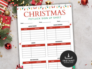 Christmas: Christmas Potluck Sign-Up Sheet
