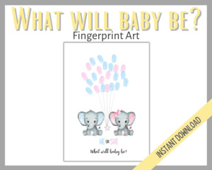 Gender Reveal: Gender Reveal Fingerprint Art - Elephant