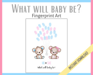 Gender Reveal Fingerprint Art -  Bear