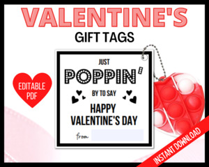 Editable Valentine's Poppin Gift Tag - Black