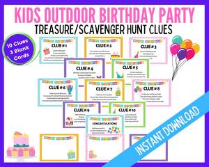 Birthday Treasure Hunt: Outdoor Birthday Treasure Hunt Clues