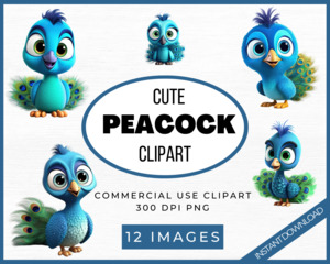 Clipart Commercial Use: Cute Peacock Clipart