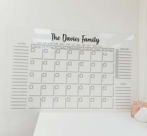 Dry Erase Acrylic Monthly Calendar Family