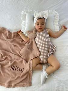 Personalised Embroidered Bunny Cuddly + Baby Blanket
