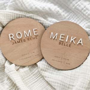 Disc: Wooden Birth Announcement Disc with Details - Print