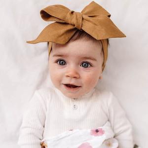Headbands: Snuggle Hunny Kids | Chestnut Linen Bow Pre-Tied Headband