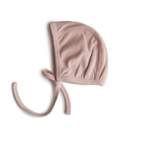 Booties And Bonnets: Mushie | Ribbed Baby Bonnet - Blush (0-3 MONTHS)