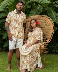 Island Dress & Shirt Matching Set - Lagoon Banana Palm