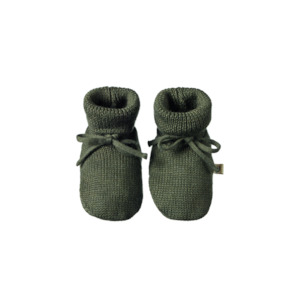 Merino Knit Drawstring Booties - Thyme