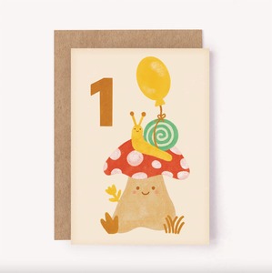 1st Birthday: Age 1 Mushroom Snail Birthday Card