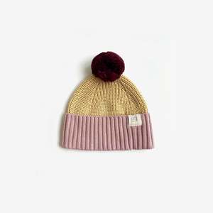 Organic Cotton Chunky Colour Block Beanie - Plum Honey Bubblegum