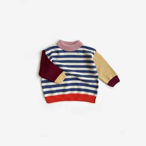 Organic Cotton Knit Jumper - Navy Stripe Colour Block