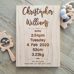 Baby: Birth Details Solid Pine Sign