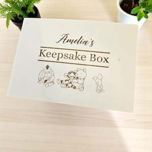 Wooden Boxes: Winnie Picture Keepsake Box Pine Engraved (Pre-Order)