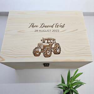 Keepsake Pine Engraved Box Tractor (Pre-Order)