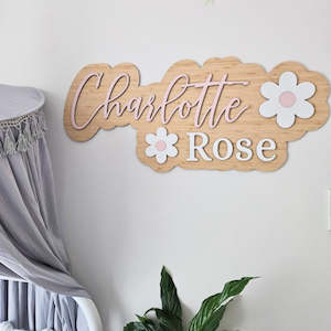 Wooden Name Signs: Popped Two names with Flowers Name Plaque