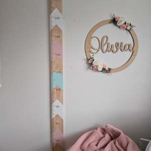 Mothers Day 2025 Sale: Chevron Painted Wooden Height Chart - Personalised Childrens Growth Ruler