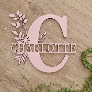 Family 1: Monogram Letter With Name Floral Wreath