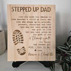 Stepped Up Dad Engraved Sign