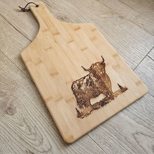 Cheese Boards: Highland Cow Silhouette Bamboo Cheese/ Chopping Board