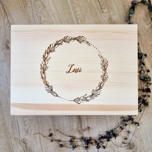 Wooden Boxes: Olive Wreath Engraved Pine Box