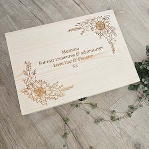 Sunflower Border Engraved Pine Box (Pre-Order)