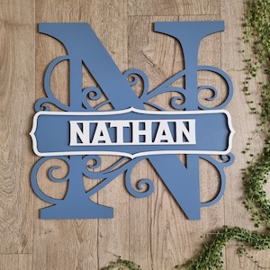 Monogram Letter Raised Block Letter Name