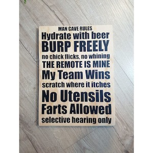 Man Cave Rules Plywood Sign