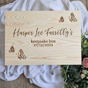 Keepsake Boxes: Butterflies Wooden Keepsake Box Engraved (Pre-Order)