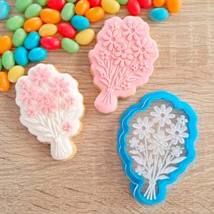 Flower Bouquet Raised Acrylic Fondant Stamp & Cookie Cutter