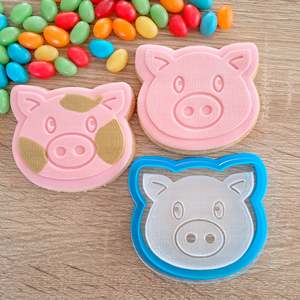 Fondant Stamps: Pig Raised Acrylic Fondant Stamp & Cookie Cutter