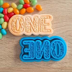 Birthday Fondant Stamps: ONE (floral) Cookie Cutter & Fondant Stamp