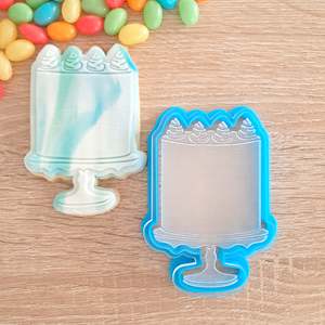 Birthday Fondant Stamps: Cake on Stand Raised Acrylic Fondant Stamp & Cookie Cutter