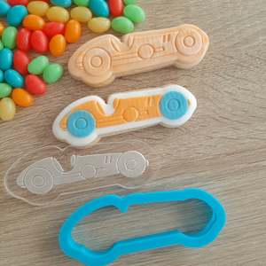Birthday Fondant Stamps: Vintage Race Car Raised Acrylic Fondant Stamp & Cookie Cutter