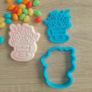 Flowers in Teacup Cookie Cutter & Fondant Stamp