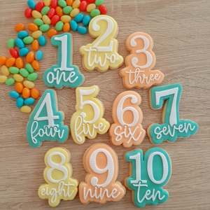 Number Cookie Cutters Fondant Stamps: Full Set 1-10 Raised Acrylic Fondant Stamp & Cookie Cutter