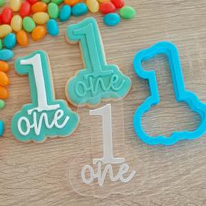 Number Cookie Cutters Fondant Stamps: Number 1 One Raised Acrylic Fondant Stamp & Cookie Cutter