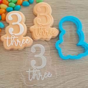 Number 3 Three Raised Acrylic Fondant Stamp & Cookie Cutter