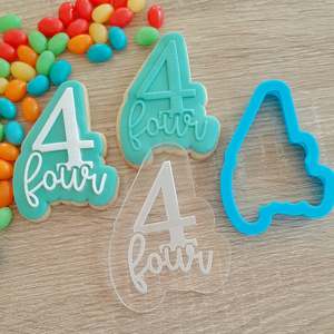 Number Cookie Cutters Fondant Stamps: Number 4 Four Raised Acrylic Fondant Stamp & Cookie Cutter