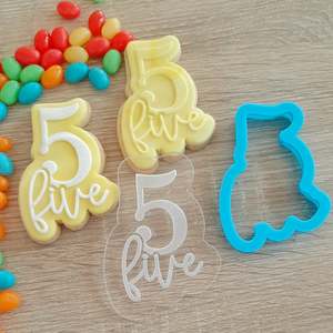 Number Cookie Cutters Fondant Stamps: Number 5 Five Raised Acrylic Fondant Stamp & Cookie Cutter