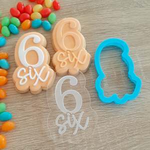 Number Cookie Cutters Fondant Stamps: Number 6 Six Raised Acrylic Fondant Stamp & Cookie Cutter
