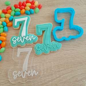 Number 7 Seven Raised Acrylic Fondant Stamp & Cookie Cutter