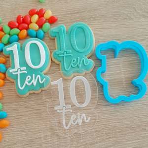 Number 10 Ten Raised Acrylic Fondant Stamp & Cookie Cutter