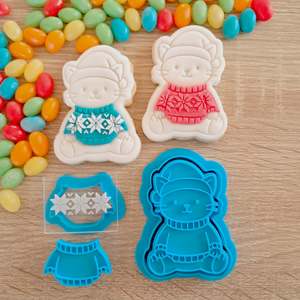 Animal Cutters Stamps: Christmas Sweater Friends - Cat Cookie Cutter & Fondant Stamp (5 pcs)
