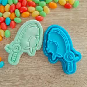 Fathers Day Cutters Stamps: Fishing Rod Cookie Cutter & Fondant Stamp