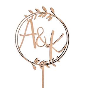 Cake Toppers: Custom Initials in Wreath Wooden Cake Topper